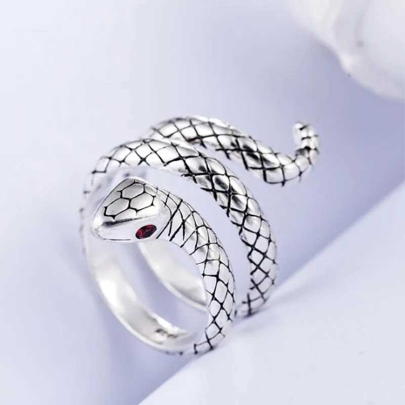 Stereoscopic New Retro Punk Exaggerate Snake Ring 925 sterling silver Rings Thai Silver Opening Rings Adjustable Size JewelryW251030