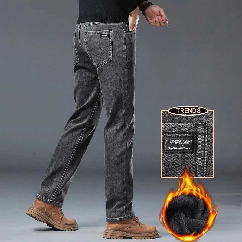 Winter Warm Jeans Mens Slim Straight Elastic Denim Pants Casual Male Clothing Fashion Plush Trousers New Hot Sale Fashion Jeans J251030