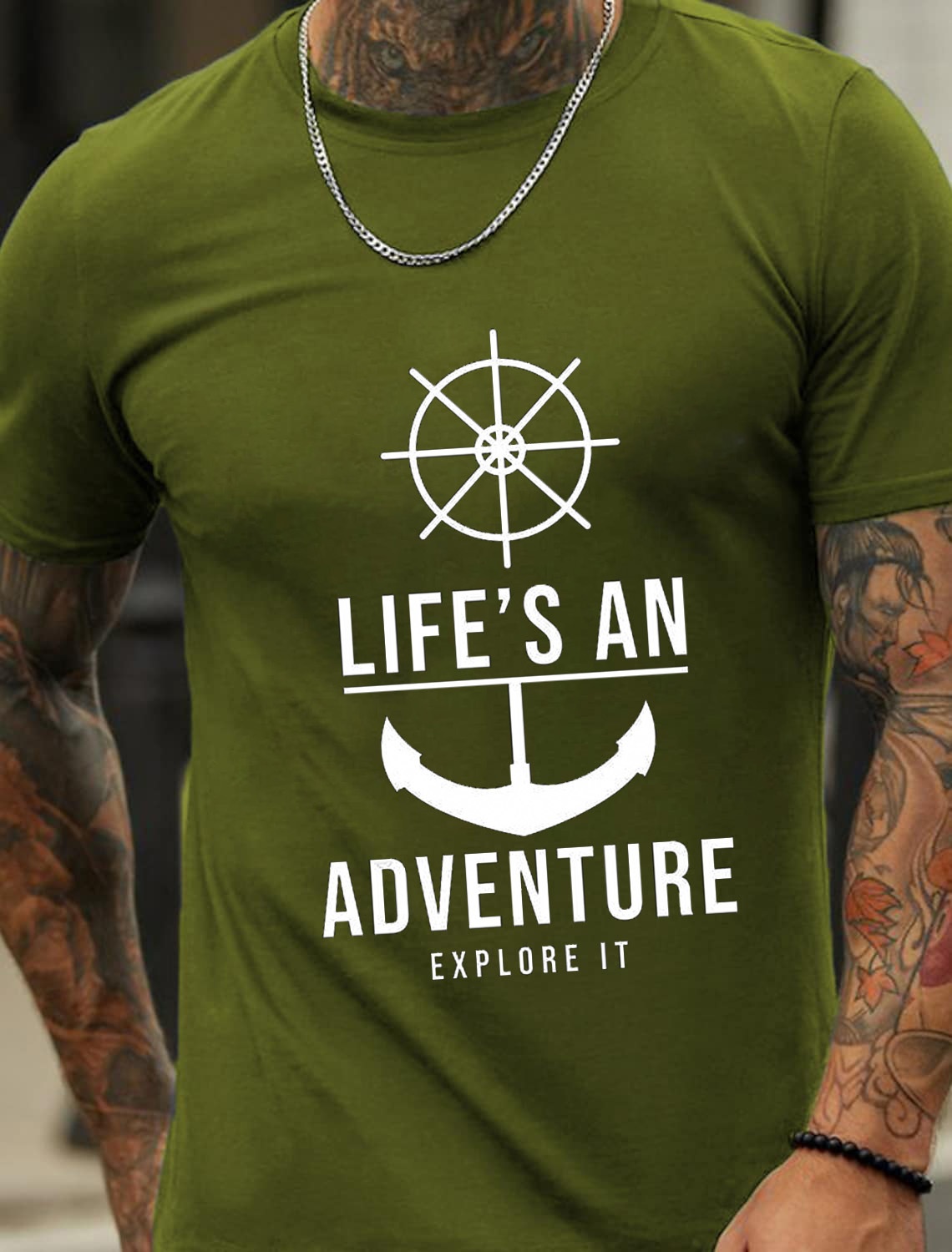 European & American Oversized Sunset Vintage Mountain Print Fashionable Men's Cotton Summer T-Shirt - TT7095