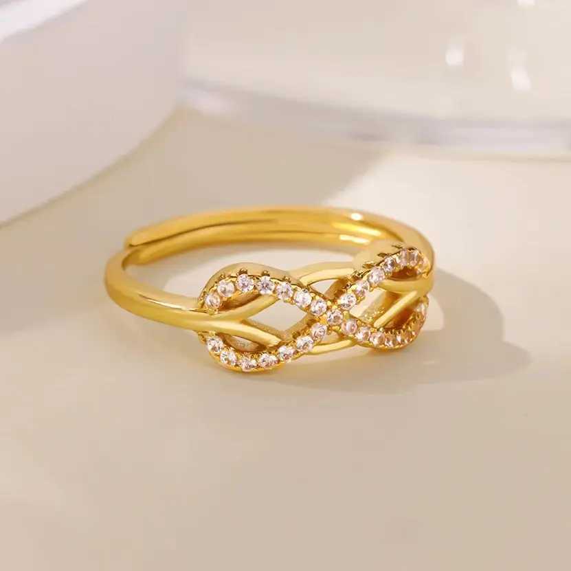 Zircon Infinite Symbols Rings For Women Stainless Steel Geometric Infinite Adjustable Ring Waterproof Party Anniversary JewelryW251030