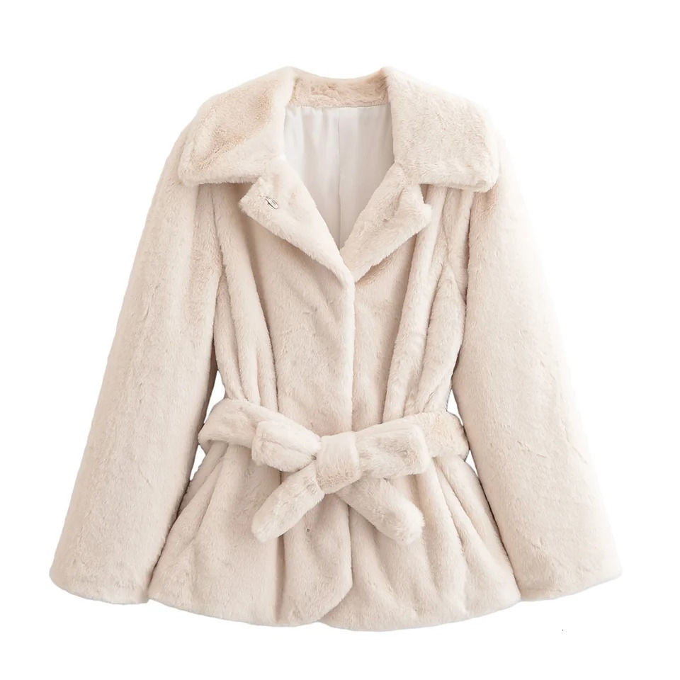 Woman Solid Fur Jacket Coat With Belt Single Breasted Long Sleeve Loose Coat Casual Street Female Warm Autumn Winter Jackets 251029