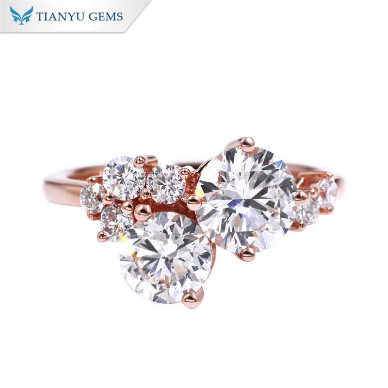 Tianyu Round Heart Arrows Cut Moissanite Diamond Engagement Rings Solid Gold 10K 14K 18K Sterling Silver 925 Bands