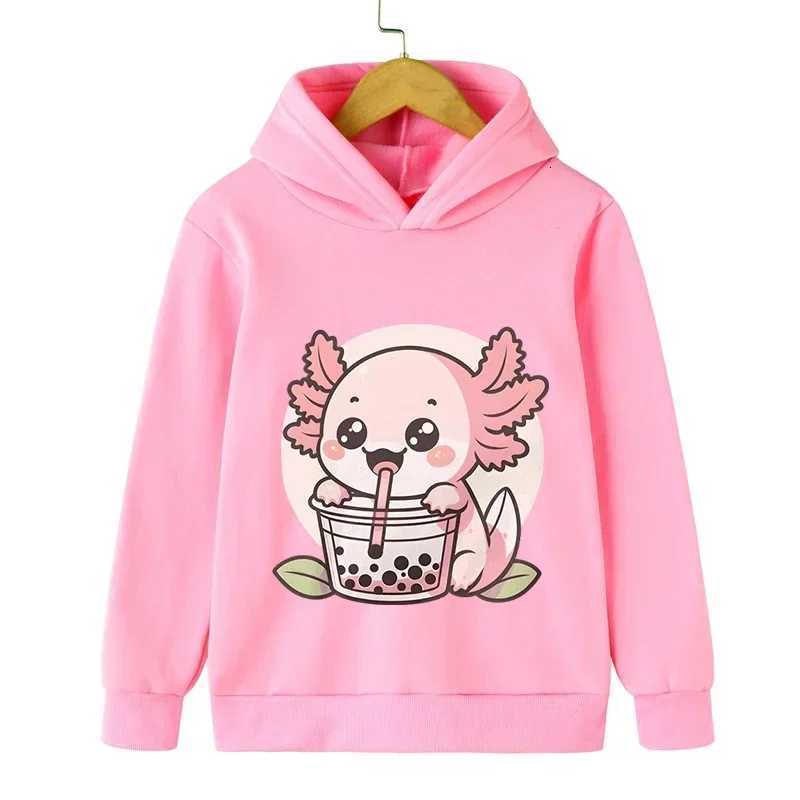 Autumn Spring Children Axolotl Bobo Tea Sweatshirt Kid Cartoon Animal Milk Tea Pullover Long Sleeve Lovely Style Boy Girl HoodieT251030