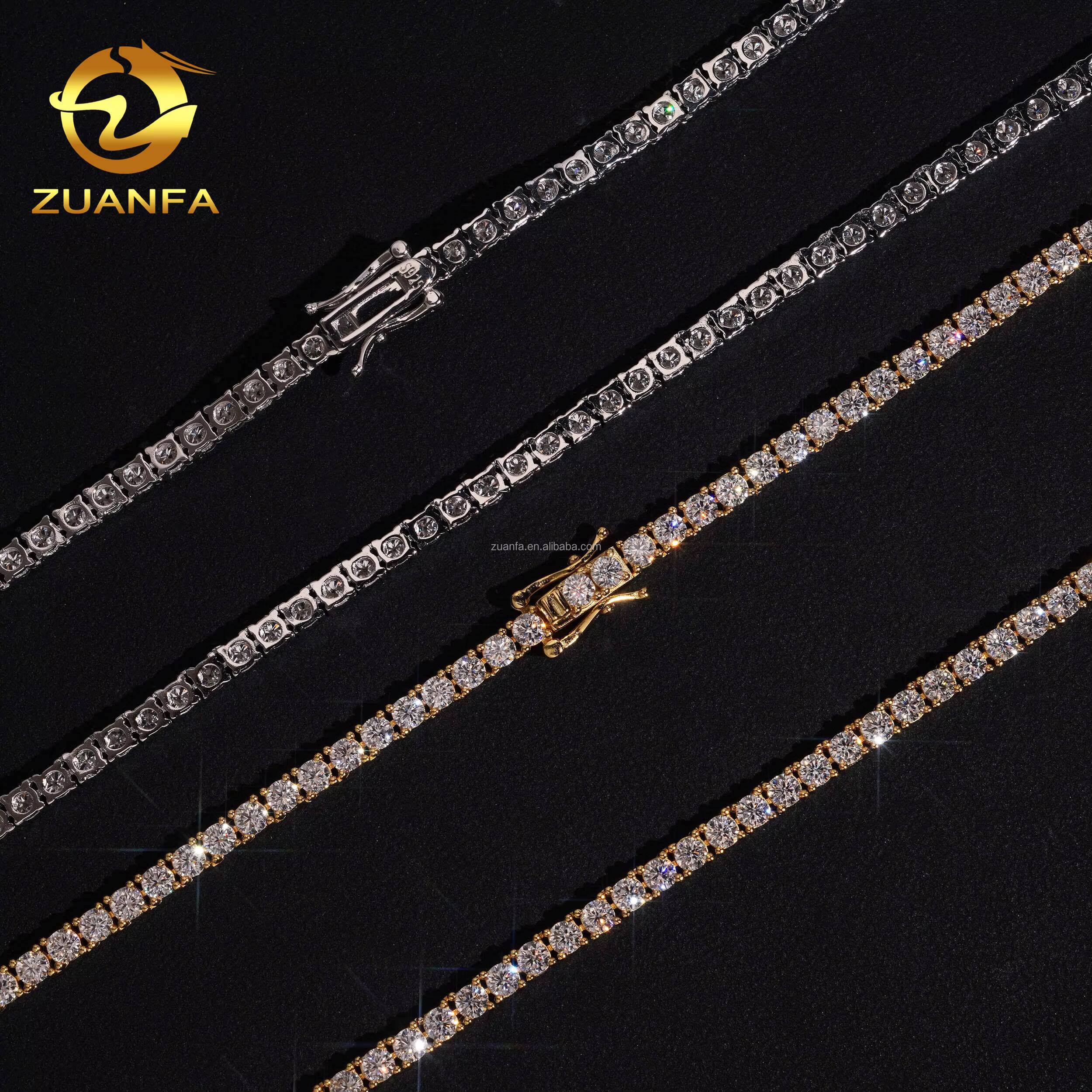 Ship in USA Warehouse Stock 3mm 925 Solid Silver Hip Hop Iced Out VVS1 Moissanite Diamond Cluster Tennis ChainBracelet