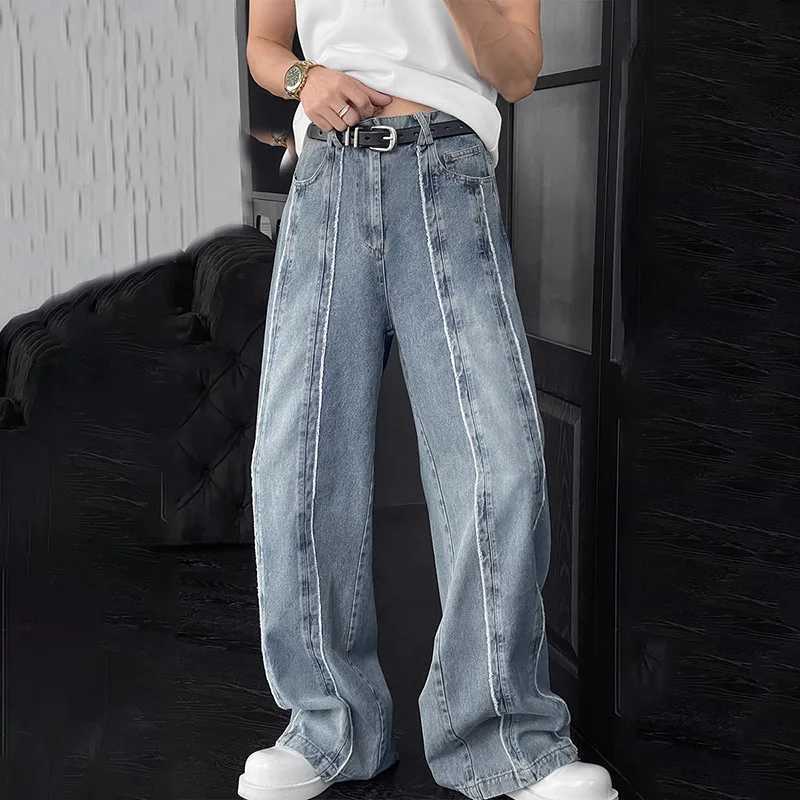 New Korean Retro Patchwork Design Jeans MenS Straight Leg Pants Casual Pants Baggy Jeans Y2k Men J251030