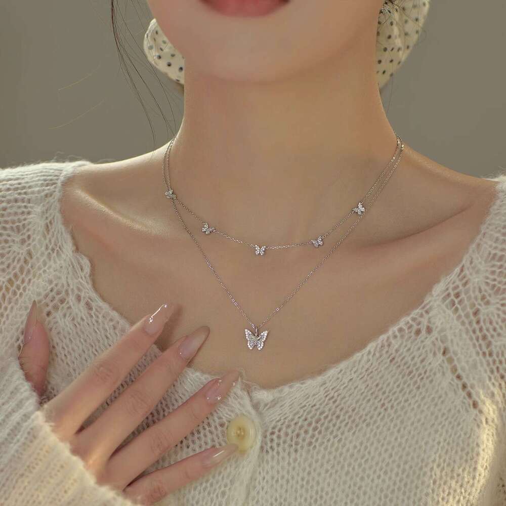 Fashion S Pure Sier Earrings Spring Summer Ear Jewelry Butterfly Necklace for Women Light Niche