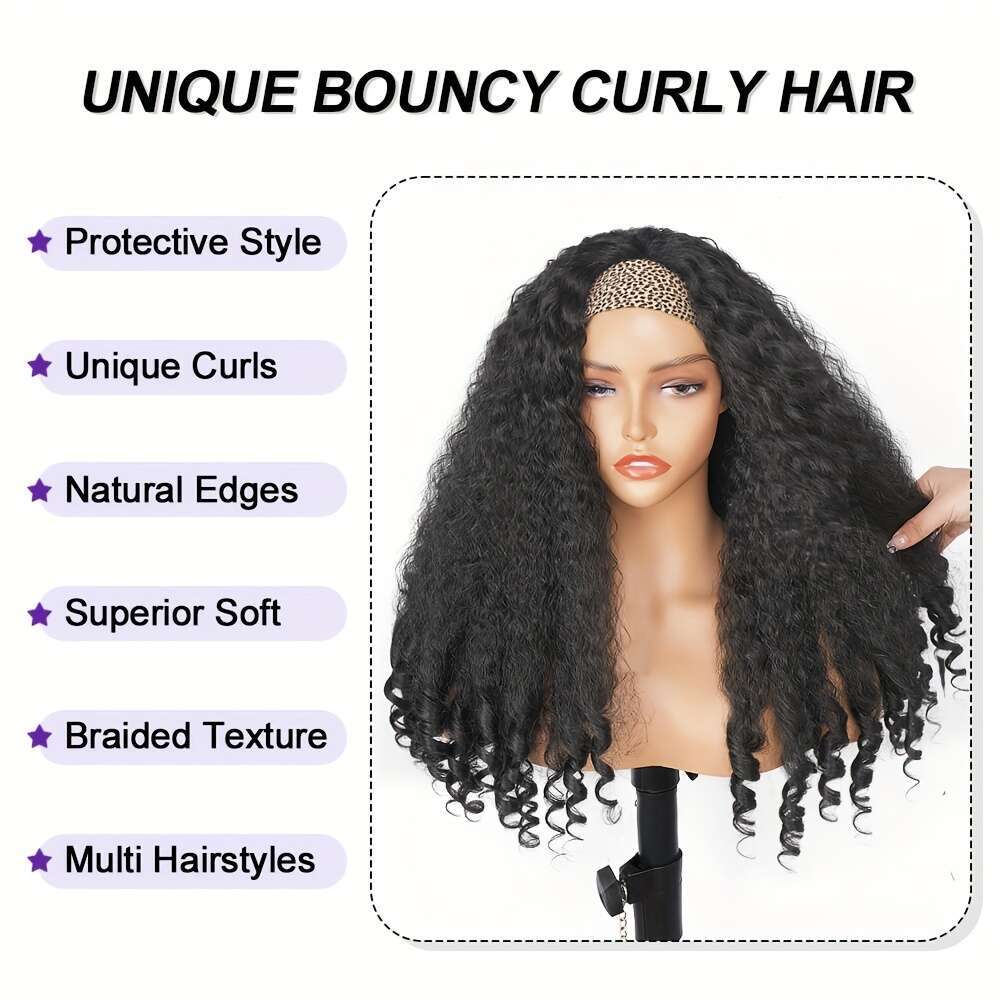 Heat Resistant Afro Curly/Kinky Synthetic With Curly Ends V-Part Design - Glueless 250% Density Rose Net Cap & Men, Unisex Natural Look Wig For All Et