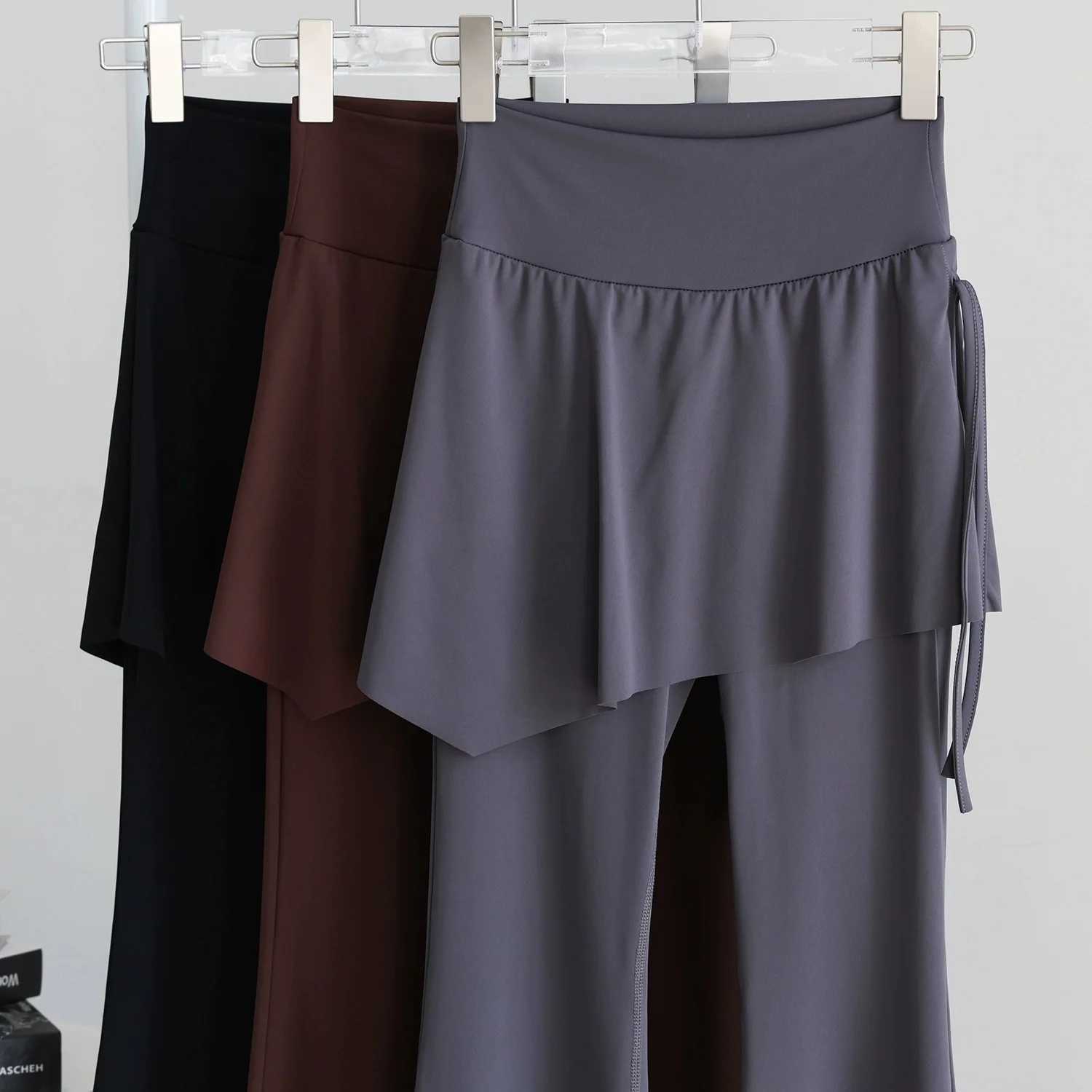 Fake TwoPiece Pantskirt Yoga Flared Pants Womens SheerLook Drawstring HighWaist ButtLifting Sports Fitness Pants for Women J251030