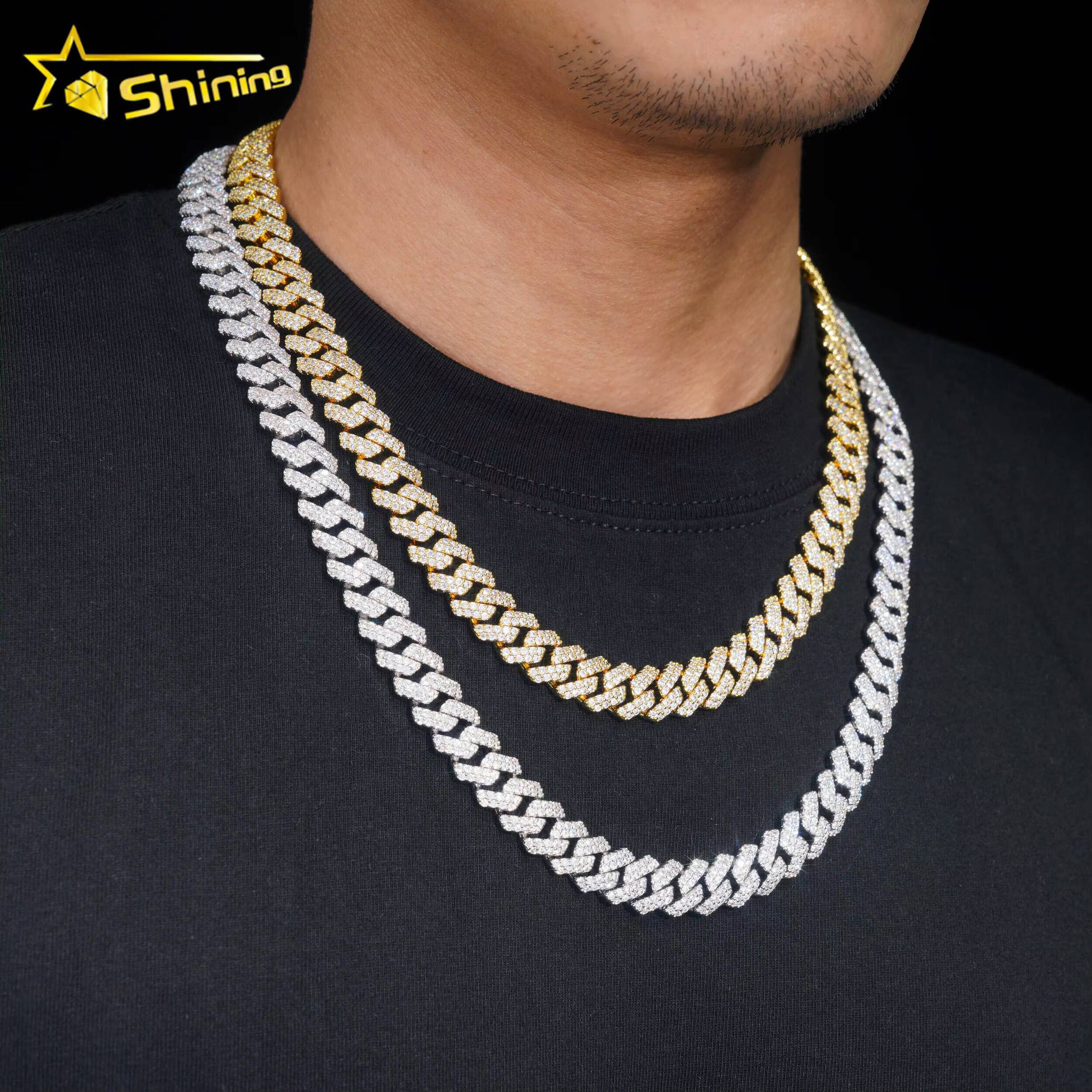 Fashion Jewelry Brass Hip Hop Link Chain Necklace Men Gold Plated 12MM Width CZ Cuban Link Chain