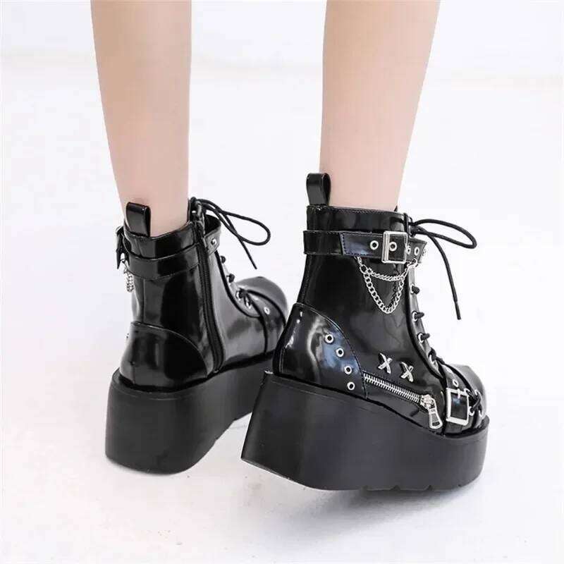 Platform Wedges Women Ankle Autumn Winter Gothic Street Comfy Fashion Cool Woman Shoes Motorcycle Boots Big Size 43