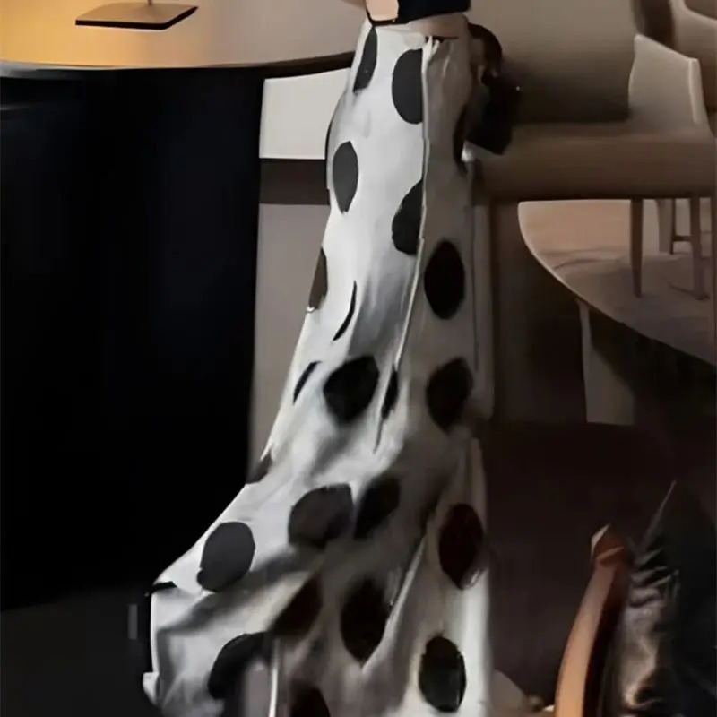 Summer Elegant Womens Satin Mermaid Skirt Fashion Polka Dot Printed Holiday Long Skirt Temperament Bag Hip Party Jupe 586P 251028