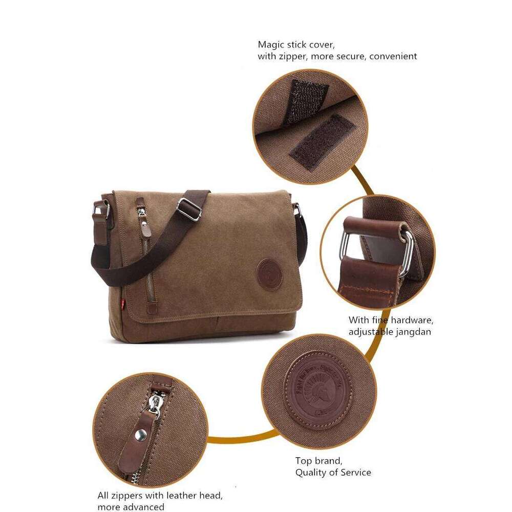 Augur Canvas Leather Crossbody Men Military Army Vintage Messenger Shoulder Bag Casual Travel School Bags