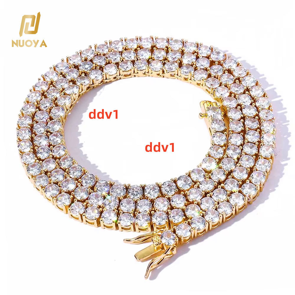 NUOYA 18K Gold Plated Iced Diamond Necklace 3456mm Bling moissanite Tennis Chain MensWomens Hip Hop Necklace Fine Jewelry Designer's style