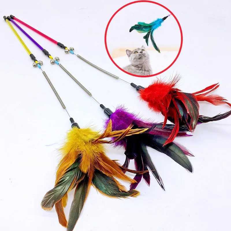 Cat Toy Feather Cats Sticks Teaser Cat Toys Interactive Spring Handle Kitten Toys with Bell Training Cats Stick Toy Pet Supplies S251029{category}