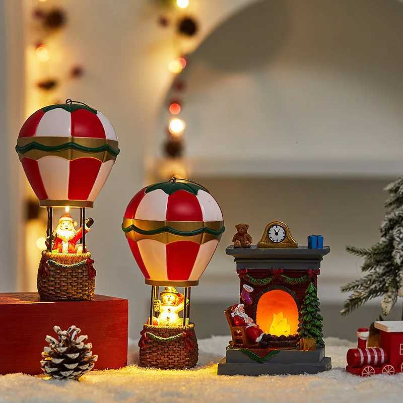 Santa Claus Snowman Hot Air Balloon Ornament Christmas Decorations Glowing LED Lights Bedside Table Ornament New Year Home Decor C251030