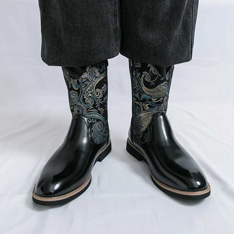 New Mens Boots Western Cowboy Boots Fashionable and Versatile Chelsea High Top Boots Z251029