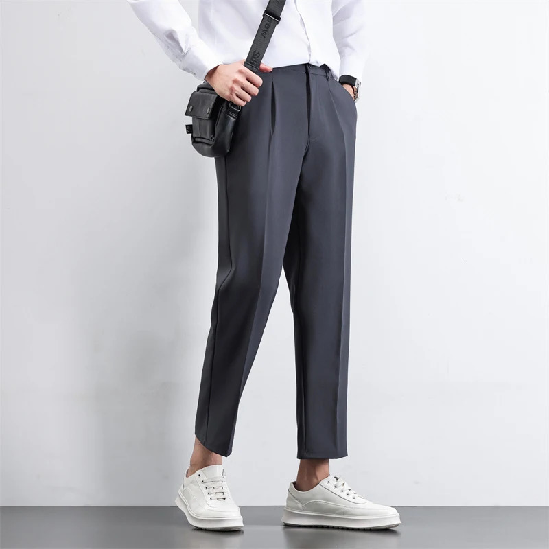 Mens Classic Narrow Leg Business Suit Pants Four Seasons Wear Solid Trousers Lightweight Straight Leg Pants Male 251028