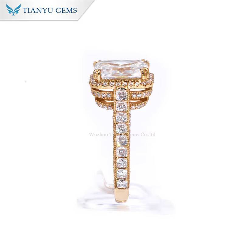 Tianyu DVVS Octagon Crushed Ice Cut Colorless Moissanite Diamond Wedding Engagement Rings Vintage 10K 14K 18K Gold Jewelry