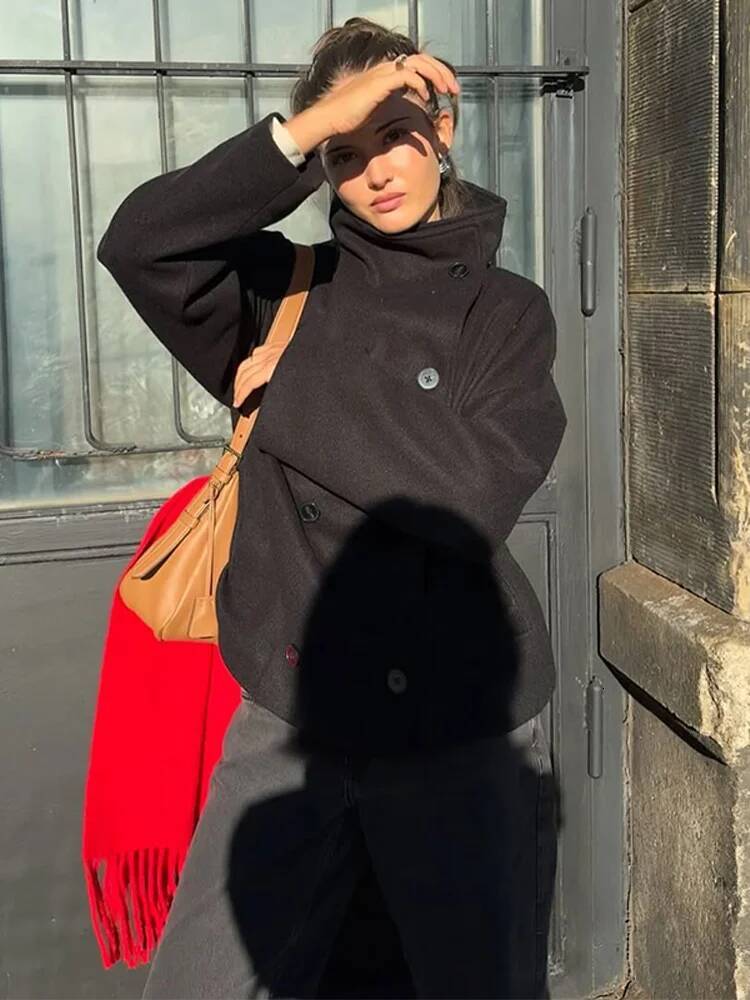 winter jacket women Solid Turtleneck Double-Breasted Pocket Coats Women Casual Loose Full Sleeve Female Jacket Autumn Office Lady Jackets