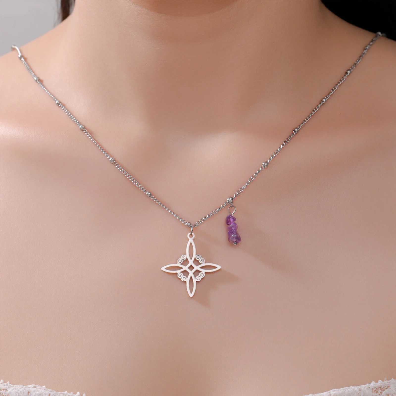 Teamer Purple Crystal Witch Knot Pendant Necklace For Women Amulet Protection Stainless Steel Vintage Jewelry Gift 2025 NewXJ251030