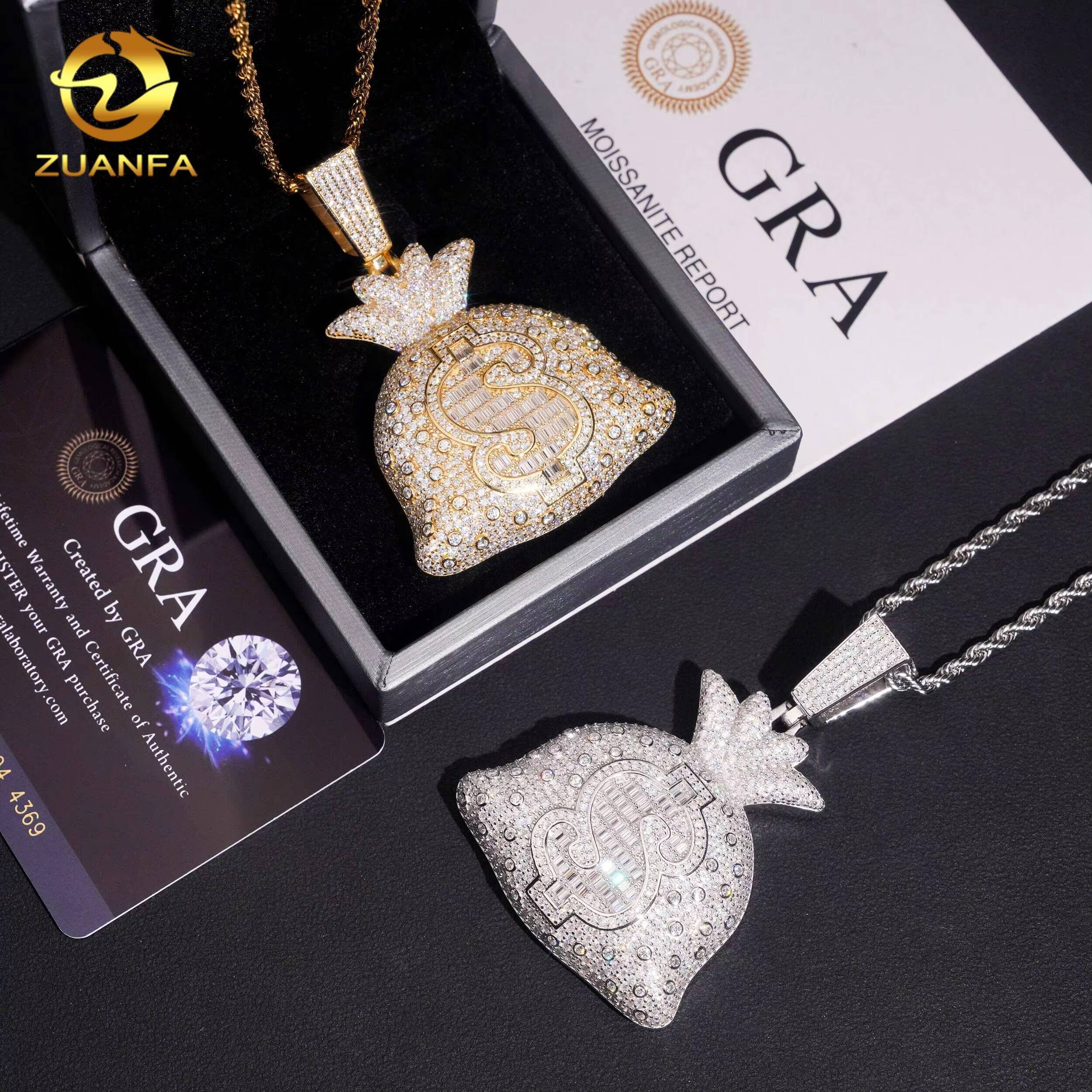 Moneybag Design Fine Hip Hop Diamond Jewelry Iced Out High Quality Pendants Charm 925 Silver VVS Moissanite Jewelry Pendant