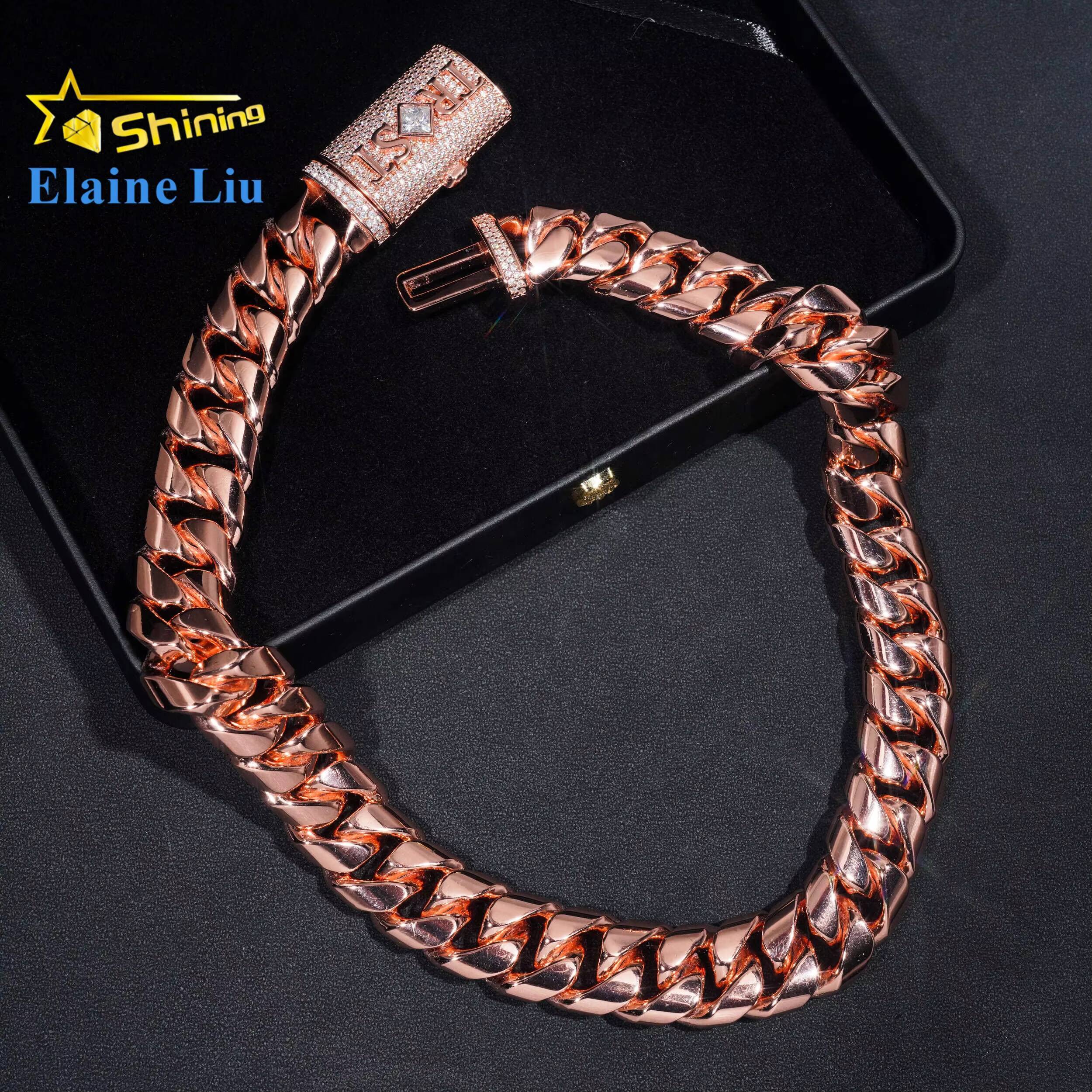 Men Thick Miami Cuban Necklace 20MM Real Gold Plated Silver 999 Plain Hip Hop Jewelry VVS Moissanite Clasp Cuban Link Chain