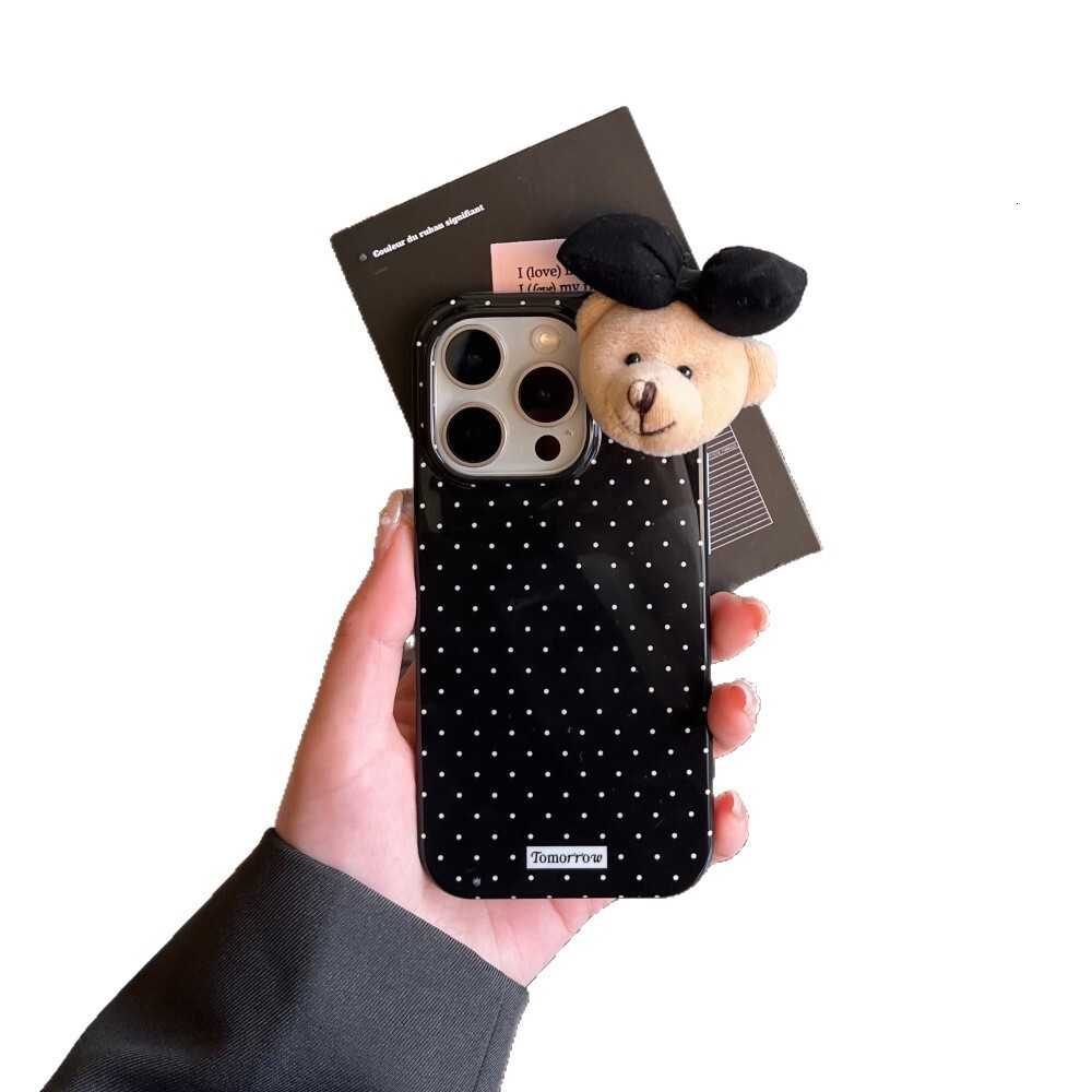 Casual Polka Dot Cartoon Bear Phone Case Suitable for iPhone 17/16 Pro Max iPhone 15/14 Protective Case