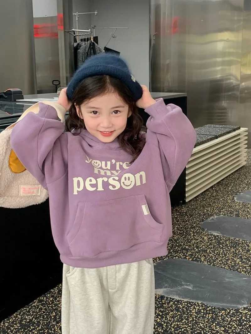 Baby Girls 2025 New AutumnWinter FleeceLined Letter Print Thickened HoodieT251030