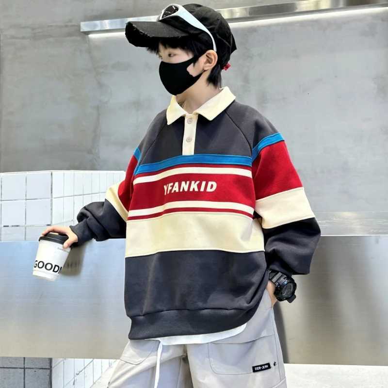 Spring Autumn Children Striped Polo Sweatshirt for Teenage Boys Casual Turn Down Collar Sweatshirt Kids Fashion Cotton OutfitT251030