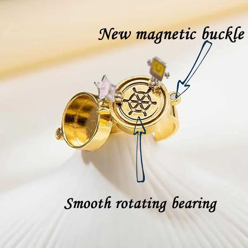 YILUOCD 2 Pcs Gold Color Spinner BFF Matching Rings Best Friend Open Rotate Ring Forever Friendship Cute Cartoon Anime JewelryW251030