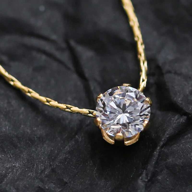 Perisbox Dainty Minimalist Solitaire Zircon Charm Necklace Anti Tarnish Stainless Steel Chain Round Clear Cz Stone Necklace NewXJ251030