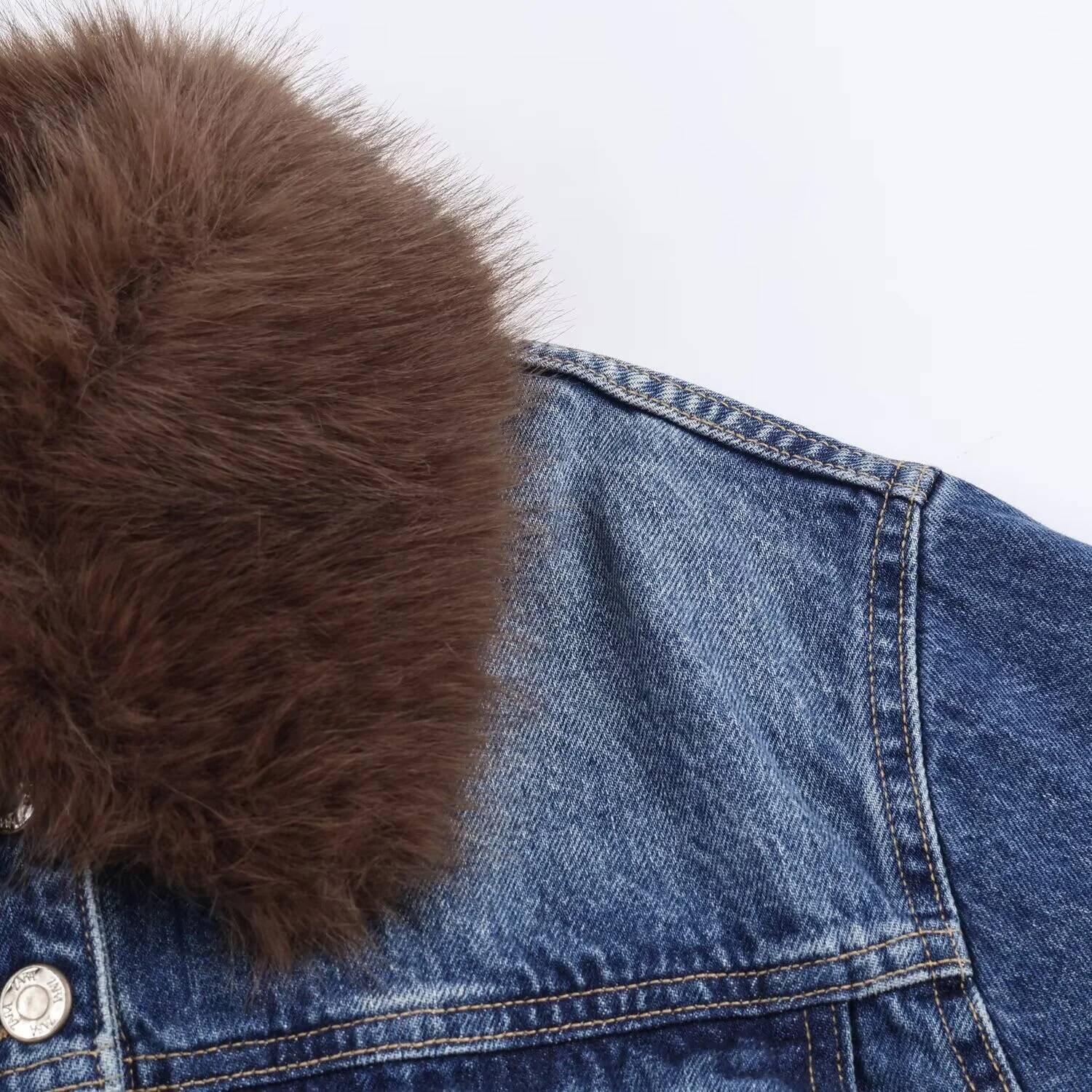 winter jacket women Autumn New Product Women's Casual Fashion Simple Collar Long Sleeve Short Artificial Fur Cowboy Jacket Coat453