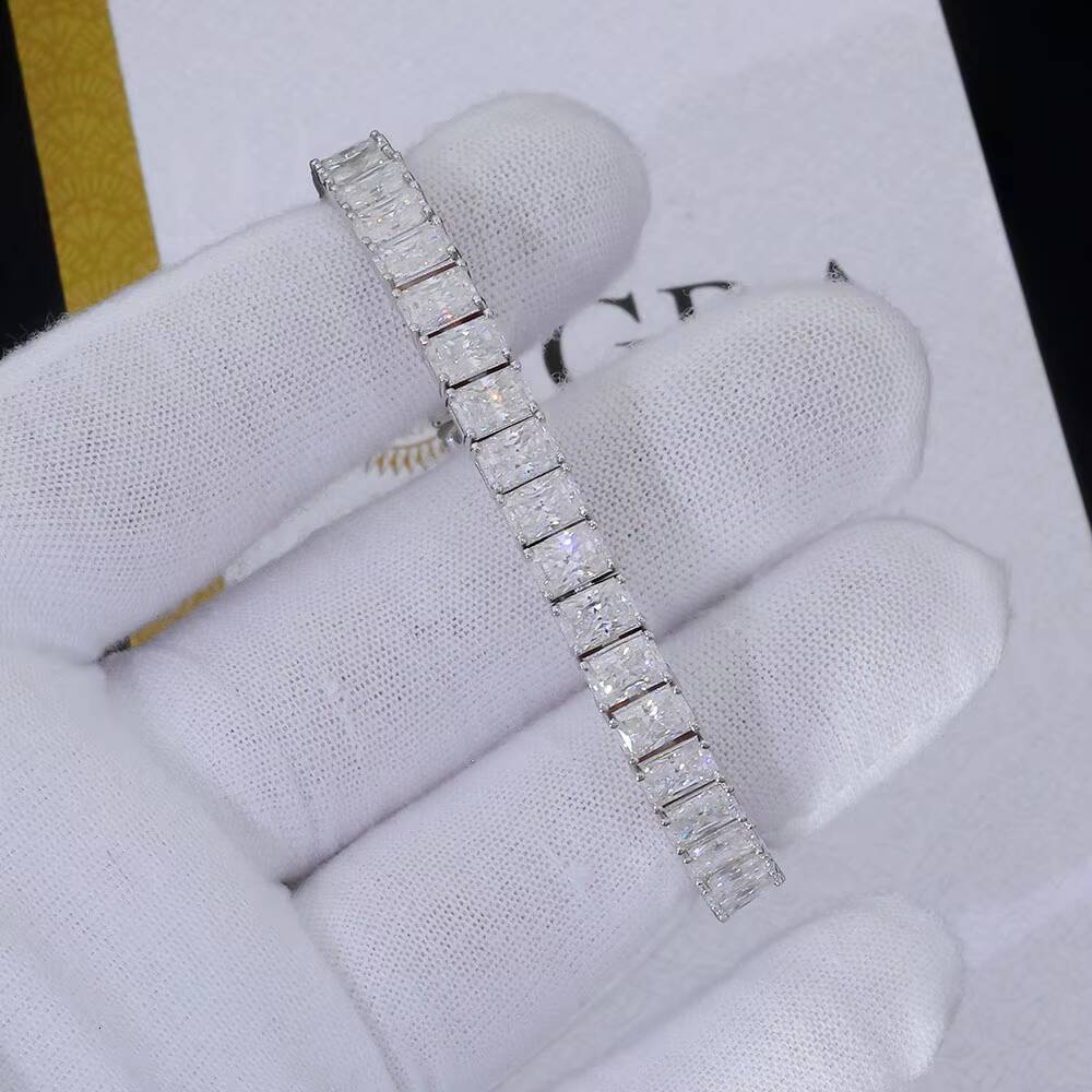 NUOYA 7mm Iced Out Baguette Moissanite Tennis Chain Bracelet Pass Diamond Test 925 Sterling Silver Hiphop Jewelry for Women Gift Designer's style