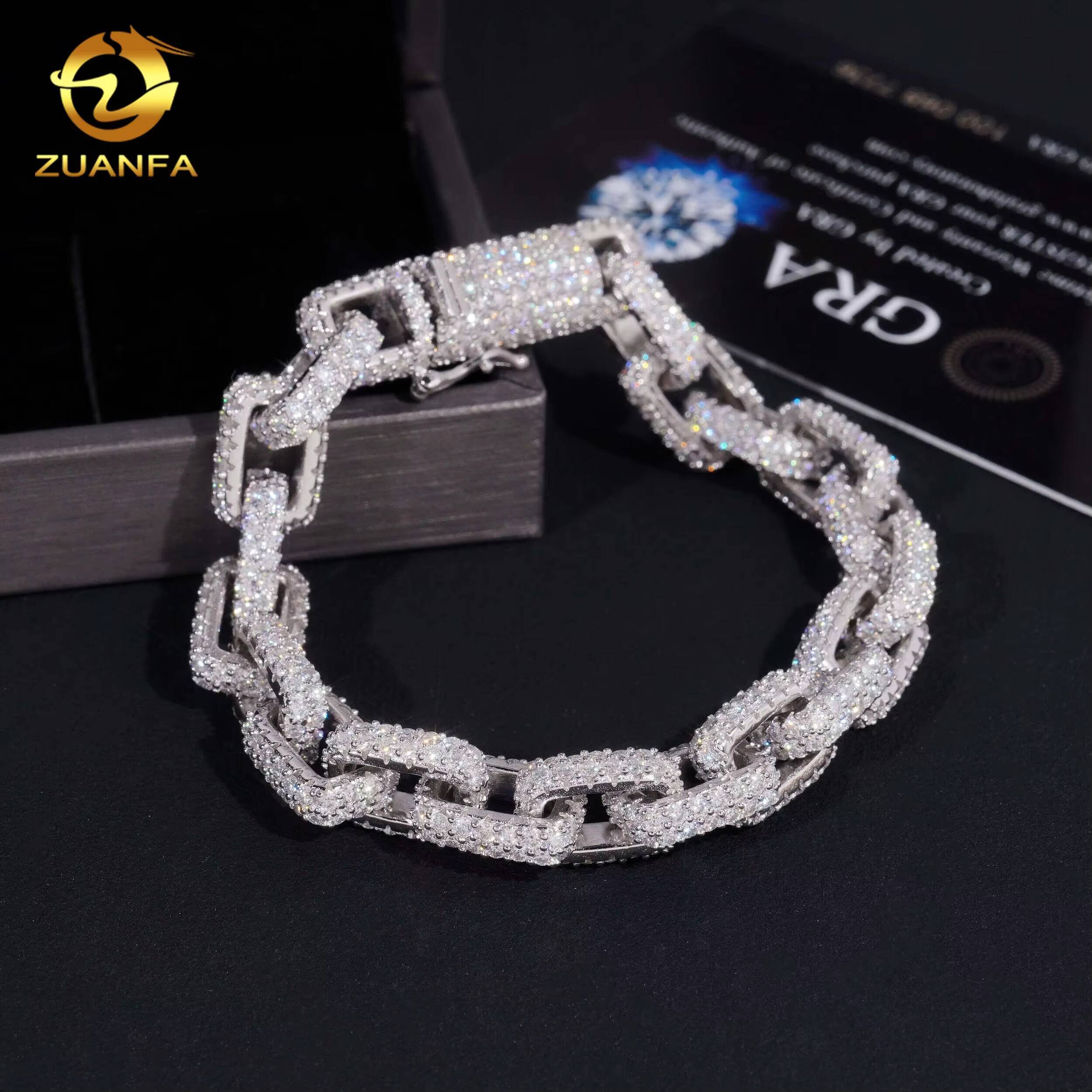 GRA Certified 925 Solid Silver Moissanite Diamond Hip Hop Jewelry 10mm Moissanite Cuban Link Iced Out Moissanite Chain Cuban