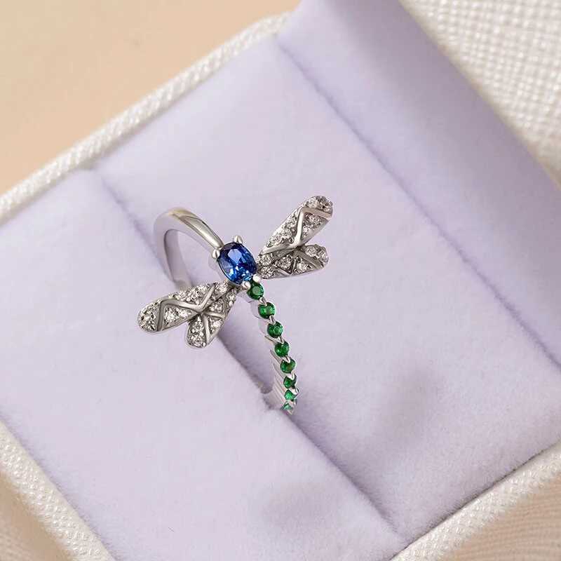 Huitan Chic Dragonfly Rings for Women Blue Green CZ Daily Wear Statement Girls Ring Birthday Gift Dance Party New Trendy JewelryW251030