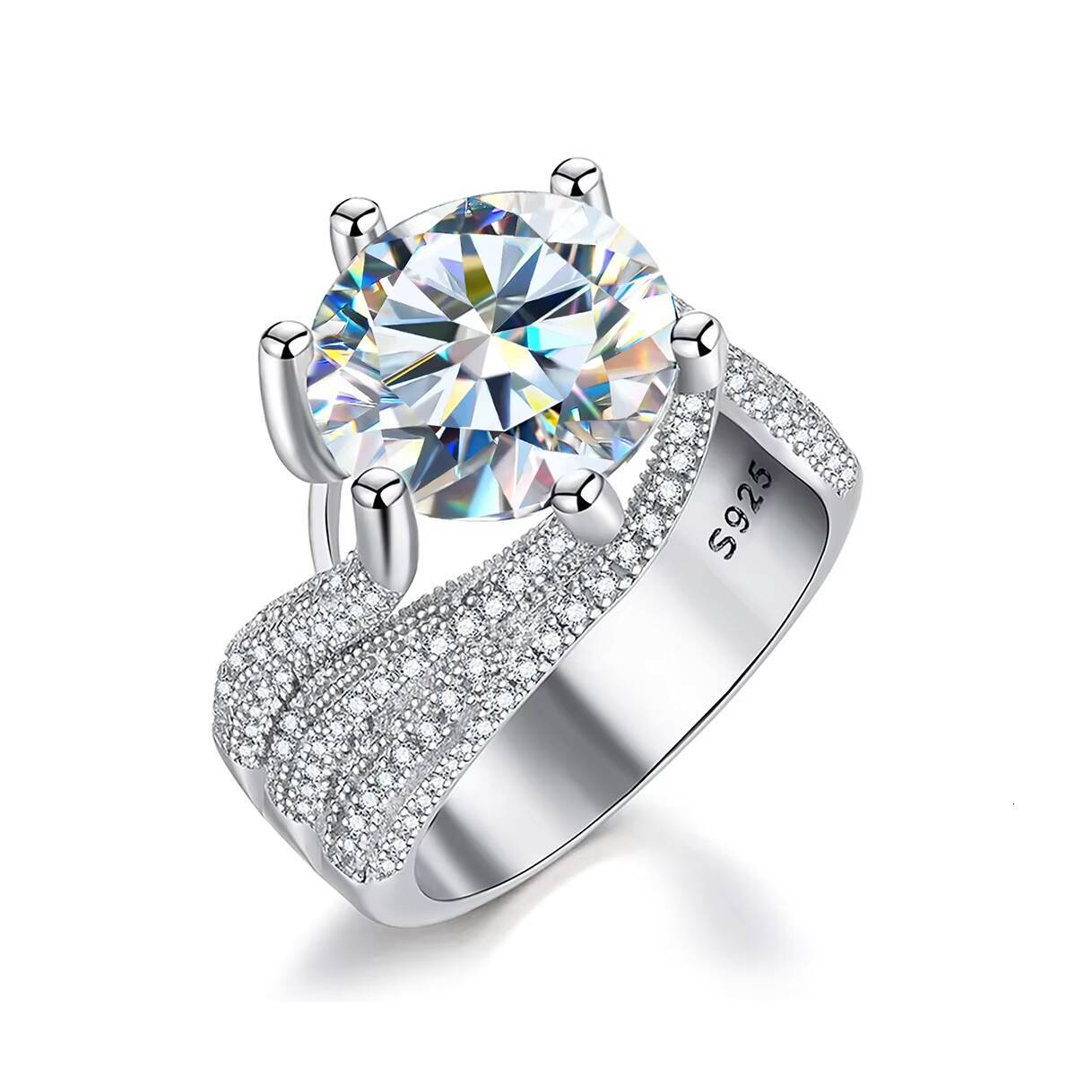 GRA Luxury Real 5CT Big Round Cut Moissanite Diamond Solitaire Ring for Women 925 Sterling Silver Engagement Fashion Jewelry