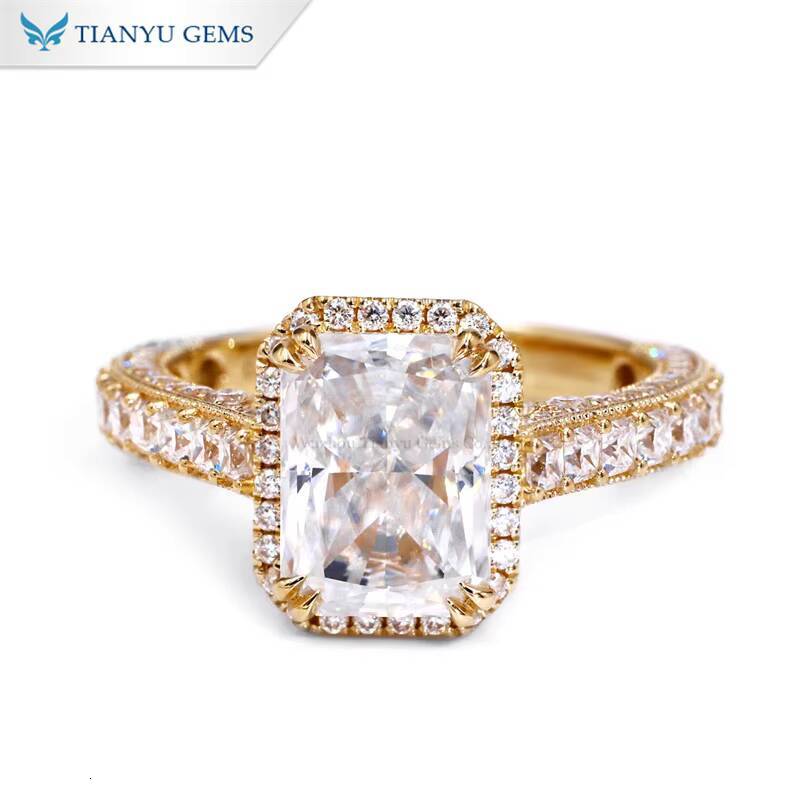 Tianyu DVVS Octagon Crushed Ice Cut Colorless Moissanite Diamond Wedding Engagement Rings Vintage 10K 14K 18K Gold Jewelry
