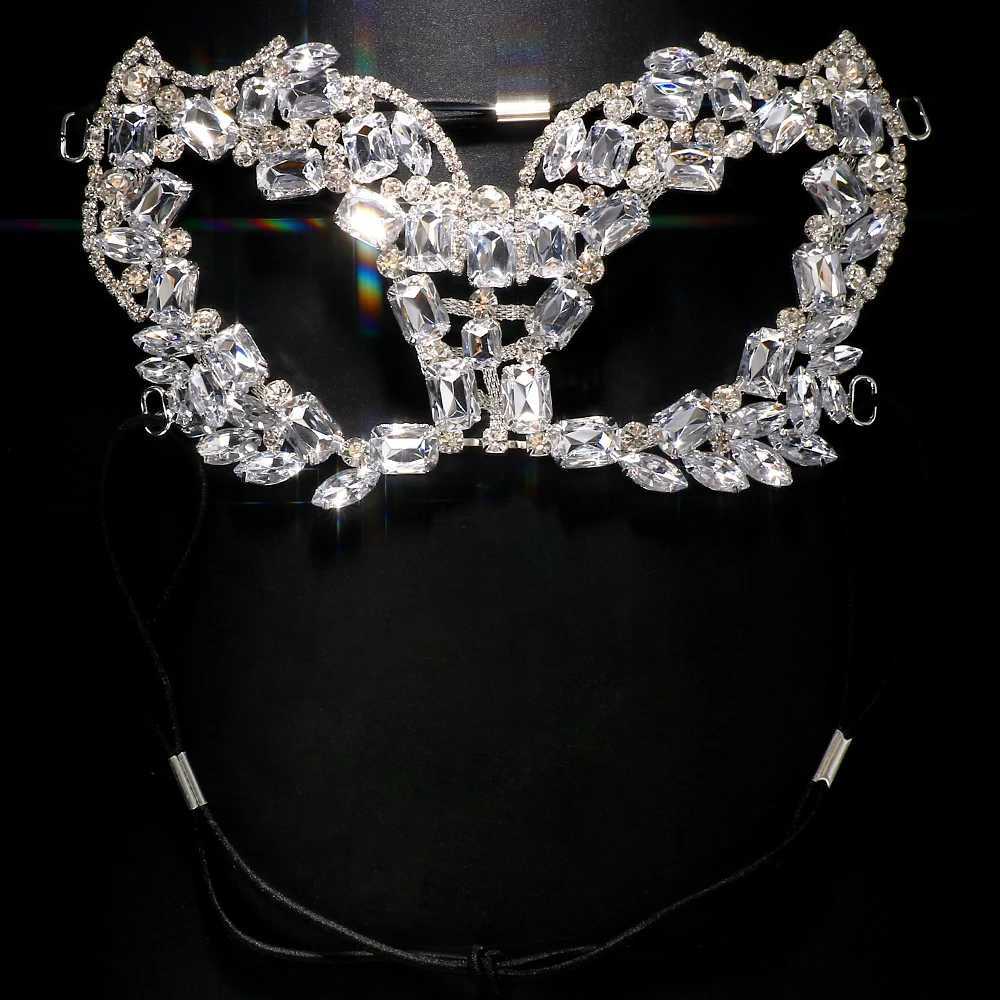 Stonefans Square Rhinestone Mask Masquerade Halloween for Women Party Accessories Costume Sexy Crystal Half Face Mask JewelryW251029