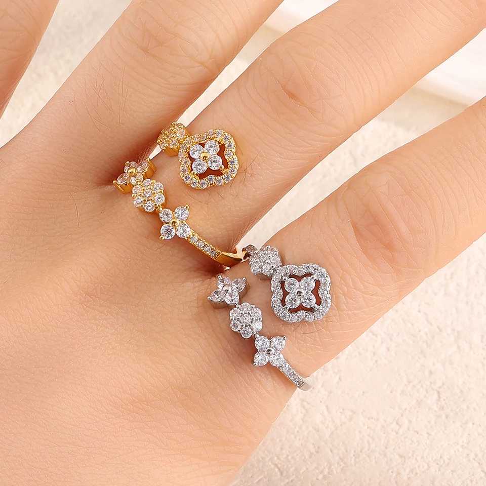 ZAKOL New Fashion Zircon Inlay Flower Design Open Ring For Women Exquisite Shiny CZ Niche Jewelry GiftW251030
