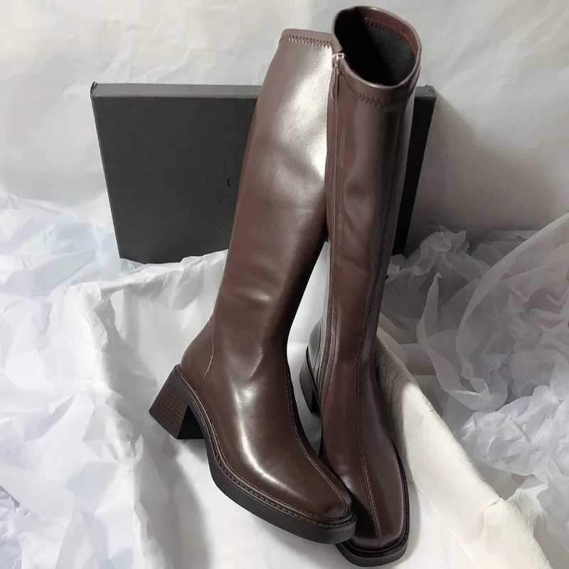 Chunky Heel Square Toe Solid Color Leather Stretch OverTheKnee Slim Boots Style With Sweater Four Season Fashion Women Boots Z251029