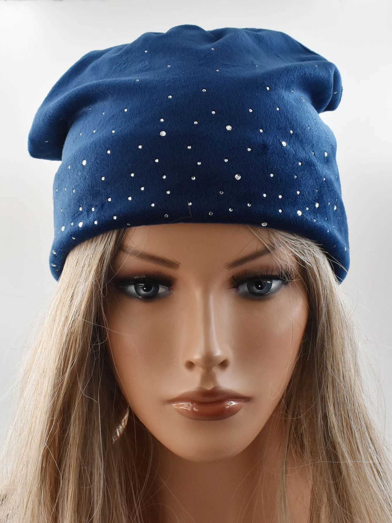 YLWHJJ brand Fashion Ladies Shiny Rhinestone Beanie Autumn Winter Female Casual Hat Women Velvet Fabric Soft Cap Skullies BonnetXJ251030