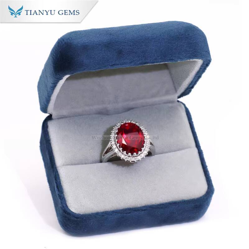 Tianyu Gems Custom Oval Lab Created Ruby 1114mm and Lab Grown Diamond Round 10k 14k 18k White Gold Luxury Fashion Rings