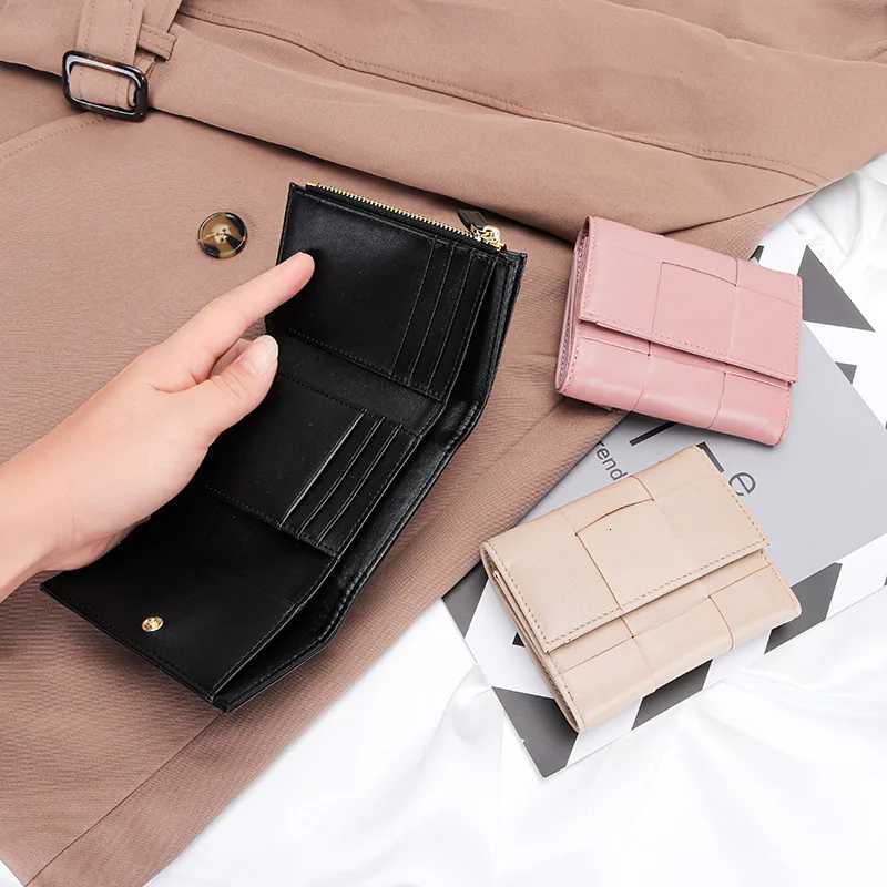 Sheepskin Woven Pouch Ladies Genuine Leather Wallets Large Capacity Trifold Short Wallet New Zipper Coin Purse D251030