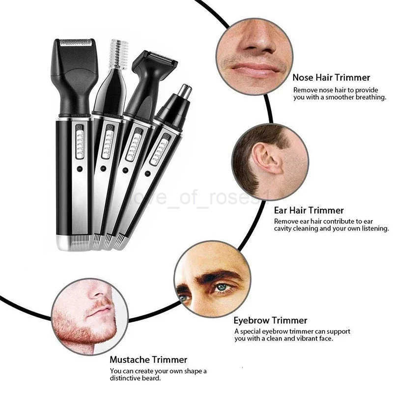 XMSJ Portable Nose Hair Trimmer 4 in 1 USB Rechargeable IPX7 Waterproof Facial Nose Clippers Grooming Set for Men and Women Z251030