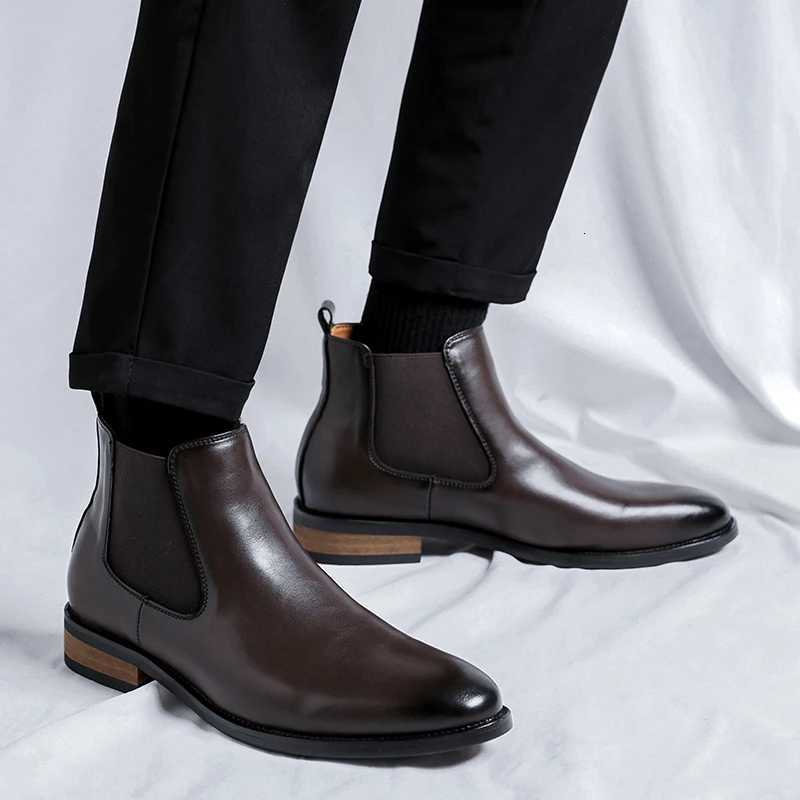 New Chelsea Boots Men Shoes PU Brown Fashion Versatile Business Casual British Style Street Party Wear Classic Ankle Boots Z251029