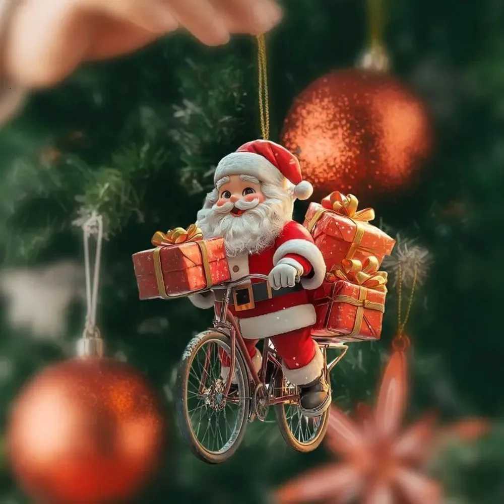 81624PCS Christmas Wooden Bicycle Santa Claus 2D Flat Pendant Xmas Tree Decoration Holiday Gift Christmas Ornaments Home Decor C251030