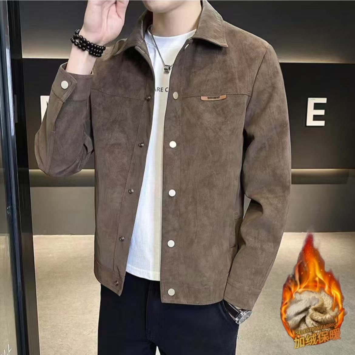 Spring And Autumn Designer Coat Jacket For Men 2025 New Style Handsome Trendy Brand High-end Feel Turn-down Collar Suede Spring Coat Men's Outerw