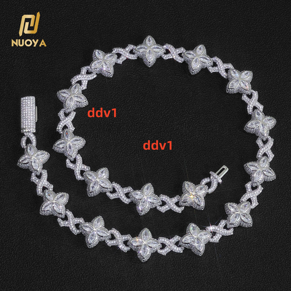 NUOYA Iced Out Diamond Four Leaf Clover Infinity Miami Cuban Link Chain Necklace Hip Hop Custom Jewelry Gift for Men Women Designer's style