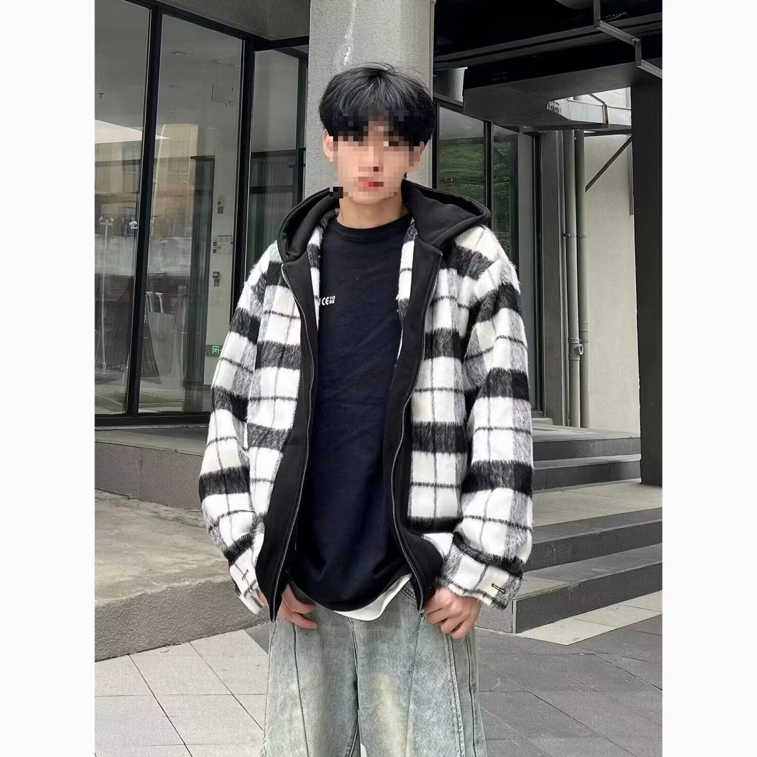 Autumn New Small Fragrance Style Color Block Jacket Designer Coat Men's Trendy Lazy Style Hooded Loose Zipper Versatile Coat