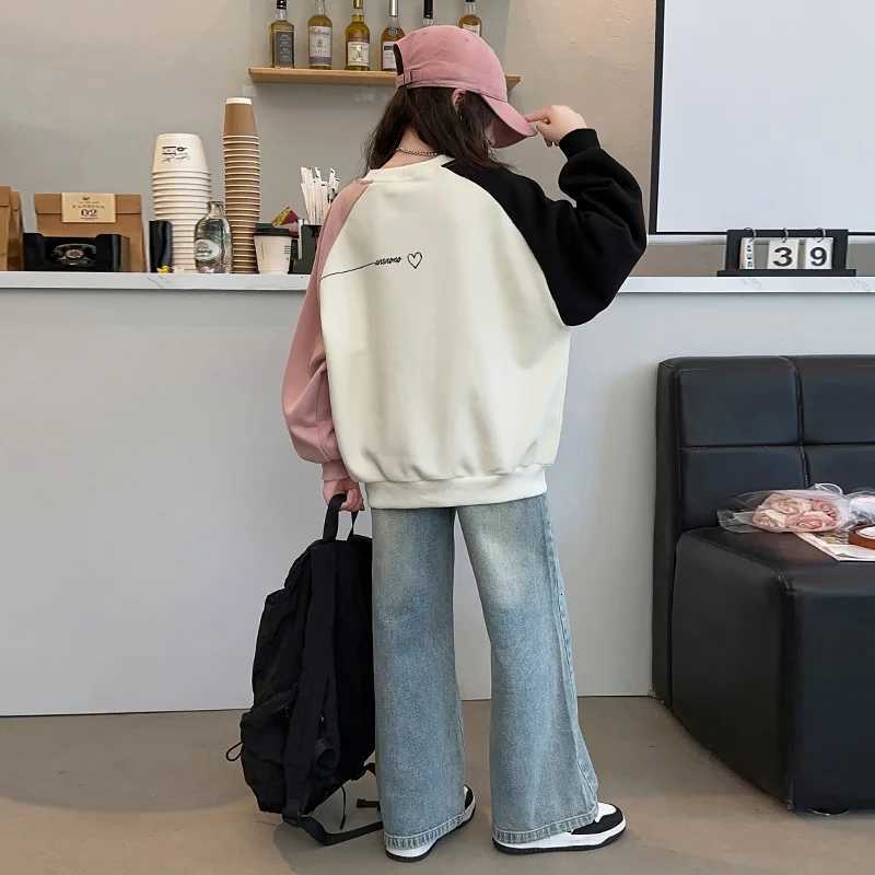 New Korean Children Patchwork Sweatshirts with Heart For Girls Spring Clothing Outerwear Kids Cotton Long Sleeve Pullover TopsT251030